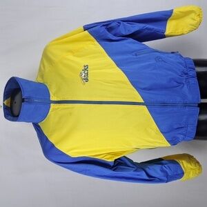 Vintage Jammin embroidered skydiving blue & yellow lined Men's Med bomber jacket